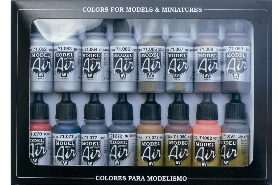 Scale Models * | 71181 | Vallejo Model Air Metallic Effects Colour Acrylic Airbrush Paint Set 16Pcs