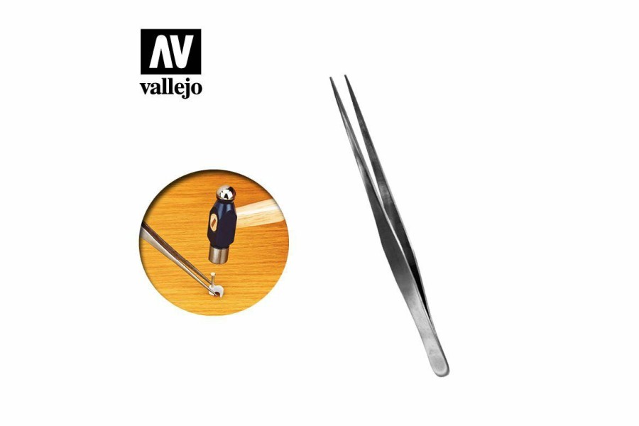 Accessories * | T12008 | Vallejo Stainless Steel 175Mm Straight Fine Pointed Tweezers