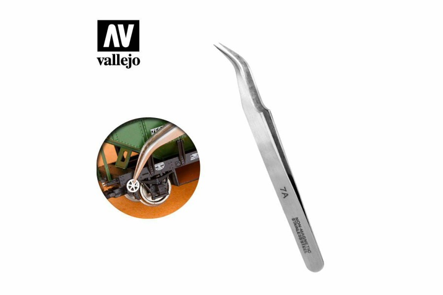 Accessories * | T12004 | Vallejo Stainless Steel Extra Fine Curved Tweezers